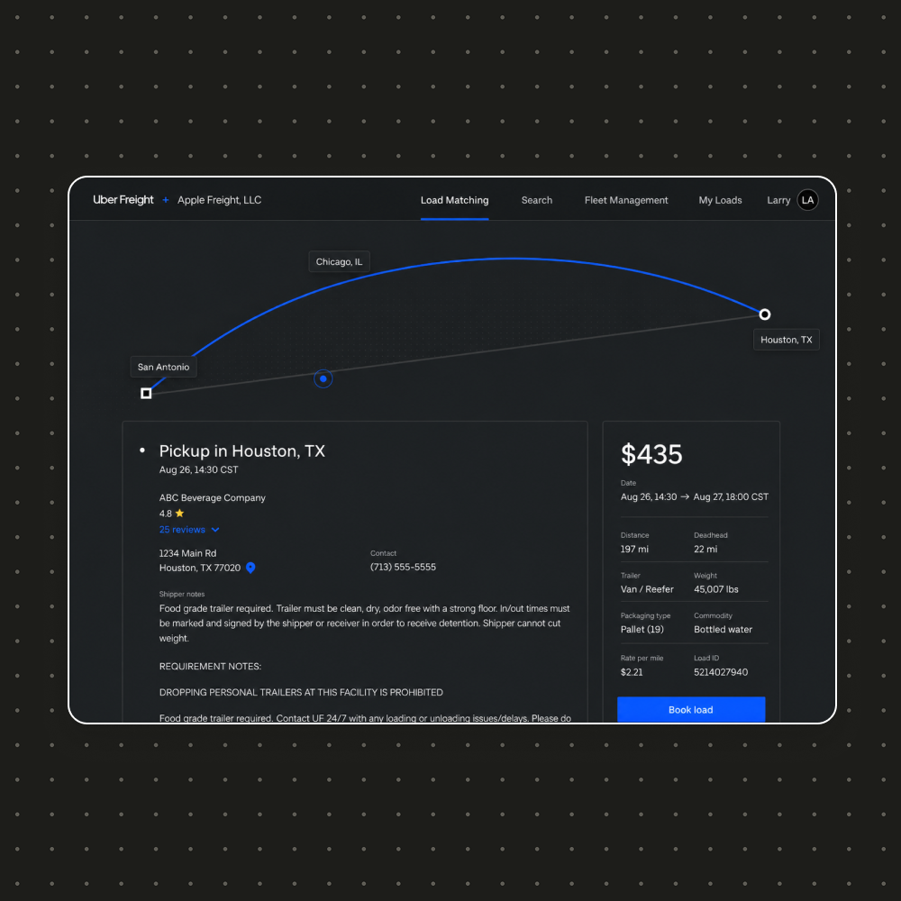 Uber Freight carrier web prototype preview